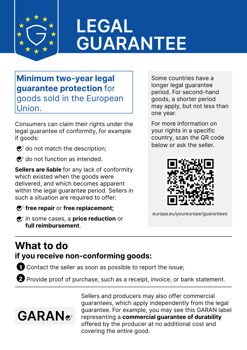 EU notice: at least 2 years legal guarantee
